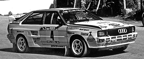 1984年のWRCポルトガルを走るクアトロ。アウディは1982年と1984年のマニファクチャラーのタイトルを取っている