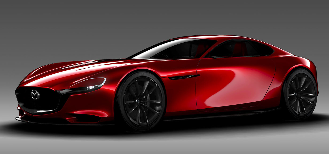 2015年の東京モーターショーに出品された「RX-VISION」。次世代ロータリーエンジン「SKYACTIV-R」をFRレイアウトで搭載している、と公表された