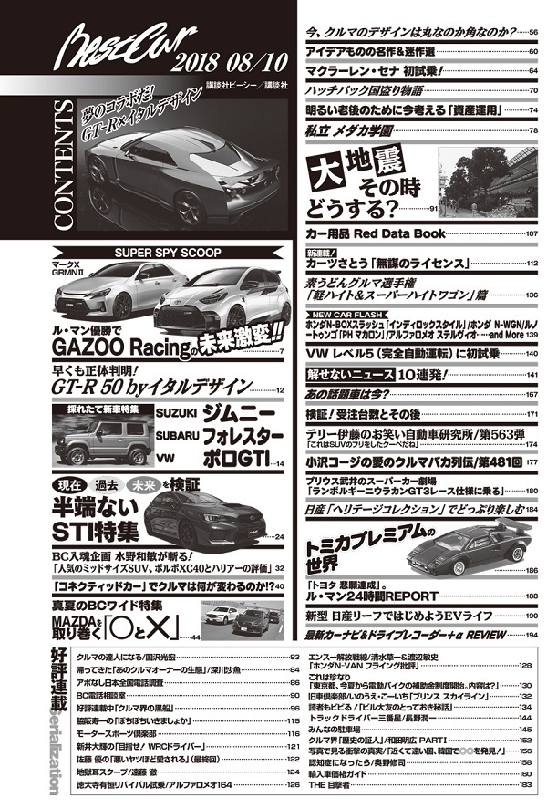 ベストカー 2018年8月10日号 目次