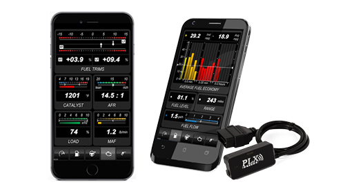 (左)iPhoneやAndroidスマホにWiFiで情報が表示されるしくみだ(右)Kiwi2 OBD2 Interface 実勢価格1万3000円前後